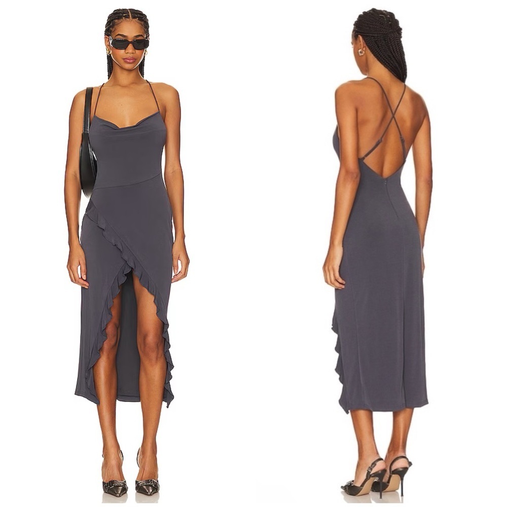 More To Come Flora Ruffle Midi Dress in Slate Size XXS